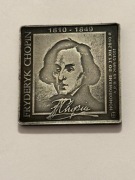 Chopin. Mosiądz srebrzony ox. Klipa 35 X 35 mm.  Gyges