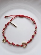 Bransoletka szczęścia na czerwonym sznurku z koniczynką,wiązanie makrama