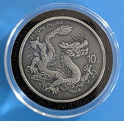 Srebrna Moneta China Dragon 2025, 1 uncja Wersja oksydowana 