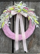 Wianek w sweterku, ręcznie robiony wianek z suszonymi kwiatami