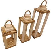 Lampiony drewniane zestaw 3 sztuki