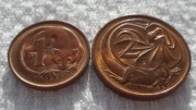 Australia 1 cent 1983 Akrobatka karliczka+ 2 centy 1989 Agama kołnierzasta 