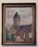 Klimatyczny przedwojenny obraz olejny. Polska