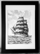 Rysunek Dar Pomorza 21x30/16x21,28 nowy Ręcznie wykonany tuszem