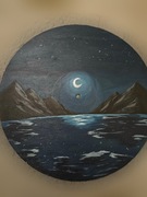 Płyta vinyl ręcznie malowana nocny krajobraz góry