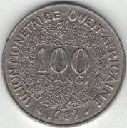 Afryka Zachodnia (BCEAO) 100 franków 1989 - 26 mm - nr 1