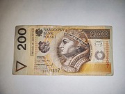 Banknot 200zł seria YB zastępcza testowa próbna