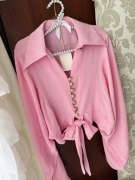 Koszula premium różowa złote guziki styl Zara chanell