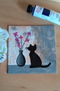 Mini obraz na płótnie ręcznie malowany akrylami Kot prezent mini painting