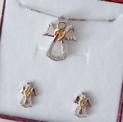 Chrzest Roczek Zestaw nowej włoskiej biżuterii z aniołem Srebro 925