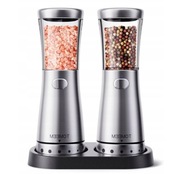Zestaw 2 elektrycznych młynków TOMEEM do soli i pieprzu ze stojakiem