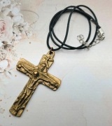 Duży złoty Krzyż z Jezusem Trójca Święta naszyjnik 