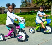 Rowerek trójkołowy GOMO (różowo-turkusowy) z rączką i koszykiem