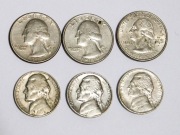 Monety quarter dollar five cents USA zestaw różne roczniki 6 sztuk