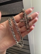 Masywny srebrny łańcuszek 925 + krzyżyk | 74g | męski, gruby