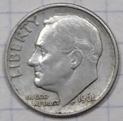 0703 USA 10 centów DIME 1961 D srebro ładna 