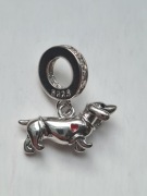 Zawieszka charms srebrny Piesek serduszko cyrkonie do bransoletka Pandora 