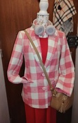 Żakiet marynarka dzianinowa Primark w kratę różowy 34 XS 