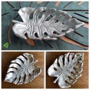 PATERA LIŚĆ MONSTERA SREBRNA ALUMINIOWA 18x12x2,5 cm.