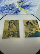 Zestaw 2 obrazów – kobieta z gitarą i tamburynem, styl retro / vintage