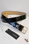 Wojas pasek czarny lakierowany złote okucia 85cm
