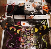 Halloween zestaw ozdób dekoracji naklejki kot balon foliowy opaska