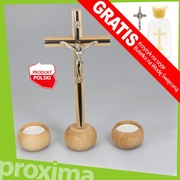 DREWNIANY JASNY KOMPLET KOLĘDOWY Krzyż Świeczniki - Zestaw na KOLĘDĘ