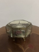 Antyczna francuska szkatułka na biżuterię ze szkła fazowanego