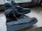 skórzane śniegowce sztyblety skórkowe  botki kozaki koturn platforma