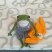 Żaba żabka w sweterku i spodenkach Handmade