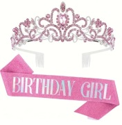 Szarfa korona na urodziny urodzinowy zestaw Birthday Girl 18 tka różowa