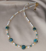 Unikat naszyjnik choker z kamieni chryzokola perły naturalne srebro prezent