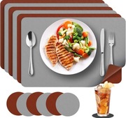 Podkładka na stół skórzana antypoślizgowa 6+6 szt szare brązowe