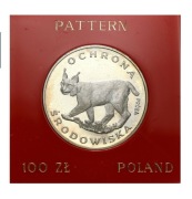 PRL 100 zł Próba Ochrona Środowiska 1979 Ryś w org.pudełku kwadrat.Pewex 