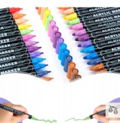 MARKERY AKRYLOWE ZESTAW 24 SZT PISAKI FLAMASTRY MAZAKI DWUSTRONNE Z FARBĄ.