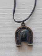 Naszyjnik z kamieniem naturalnym  podkowa vintage boho choker skórzany 