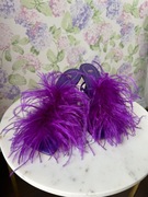 Sandały klapki Zara z piórami fioletowe pióra 38 fiolet na obcasie
