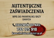 Zaświadczenie dla chrzestnych / Bierzmowanie / Nauki Przedmałżeńskie
