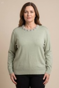 Nowy sweter miętowy XXL wiskoza perełki guziki plus size