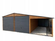 Garaż blaszany 6x8 + Wiata 3m profil ocynk Premium