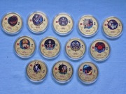 ZESTAW KOLEKCJONERSKI 12 MONET "ZNAKI ZODIAKU"- KOMPLET ZŁOCONY WIELOBARWNY