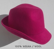 Wełniany kapelusz damski 100% wełny fuksja r.56 