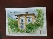 włoska willa - obraz akwarela A2