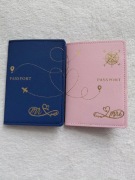 Zestaw etui na paszporty dla Pary granatowy różowy