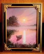 "ŚWIT NAD BRZEGIEM JEZIORA"- OBRAZ OLEJNY NA PŁÓTNIE/48x38 