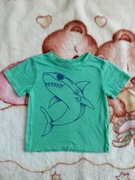 Zielona bawełniana bluzka z krótkim rękawem H&M 92 rekin