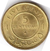 SOMALIA 5 centesimi 1967, KM# 6, UNC