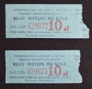 1974 Warszawa, Ministerstwo Kultury i Sztuki, 2x bilet Kino Atlantic 10zł