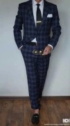 Lekki Letni Garnitur Recman Wełna Granatowy w Kratę Rozmiar 182/104/86 