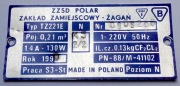 Tabliczka znamionowa Zamrażarka TZ221E Żagań 1990